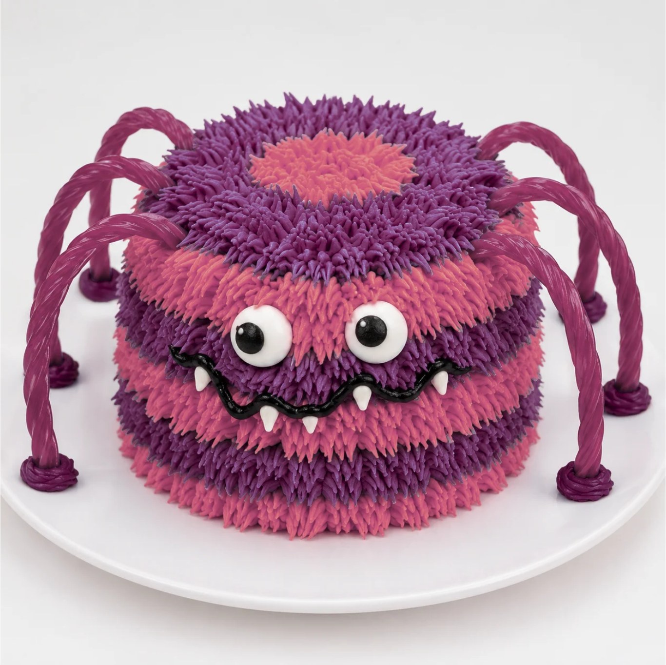 Pink and purple Halloween spider cake decoration